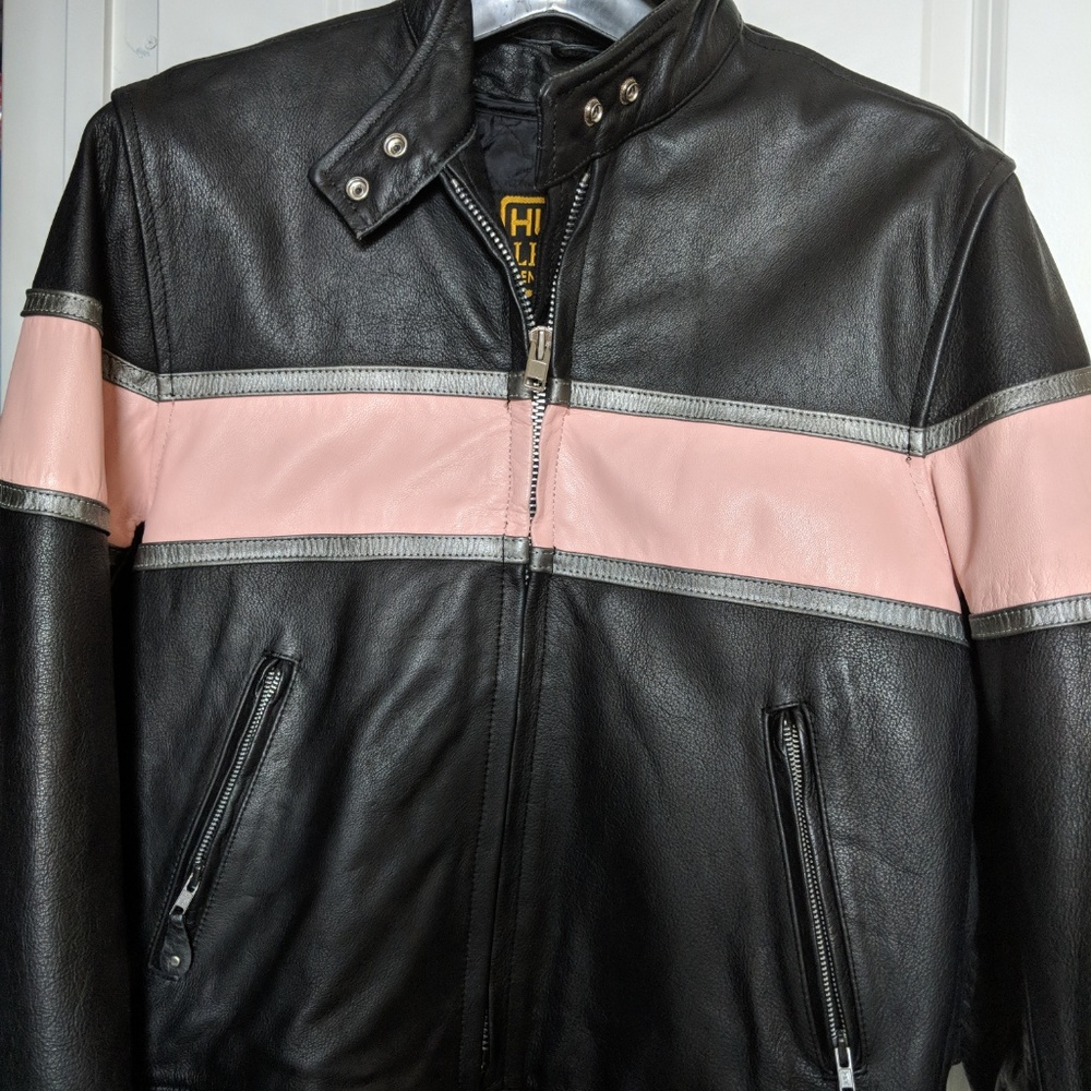 Hudson Pink/Black Leather Women Motorcycle Jacket